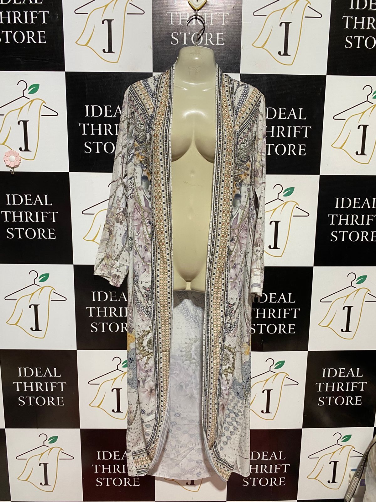 GEMS |L| BUST 20|. B43| LONG MAXI KIMONO DUSTER OPEN FRONT CARDIGAN BOHO ORNATE FLORAL PRINT COVER UP