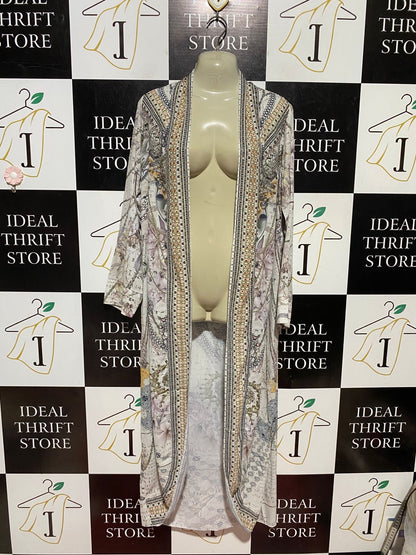 GEMS |L| BUST 20|. B43| LONG MAXI KIMONO DUSTER OPEN FRONT CARDIGAN BOHO ORNATE FLORAL PRINT COVER UP