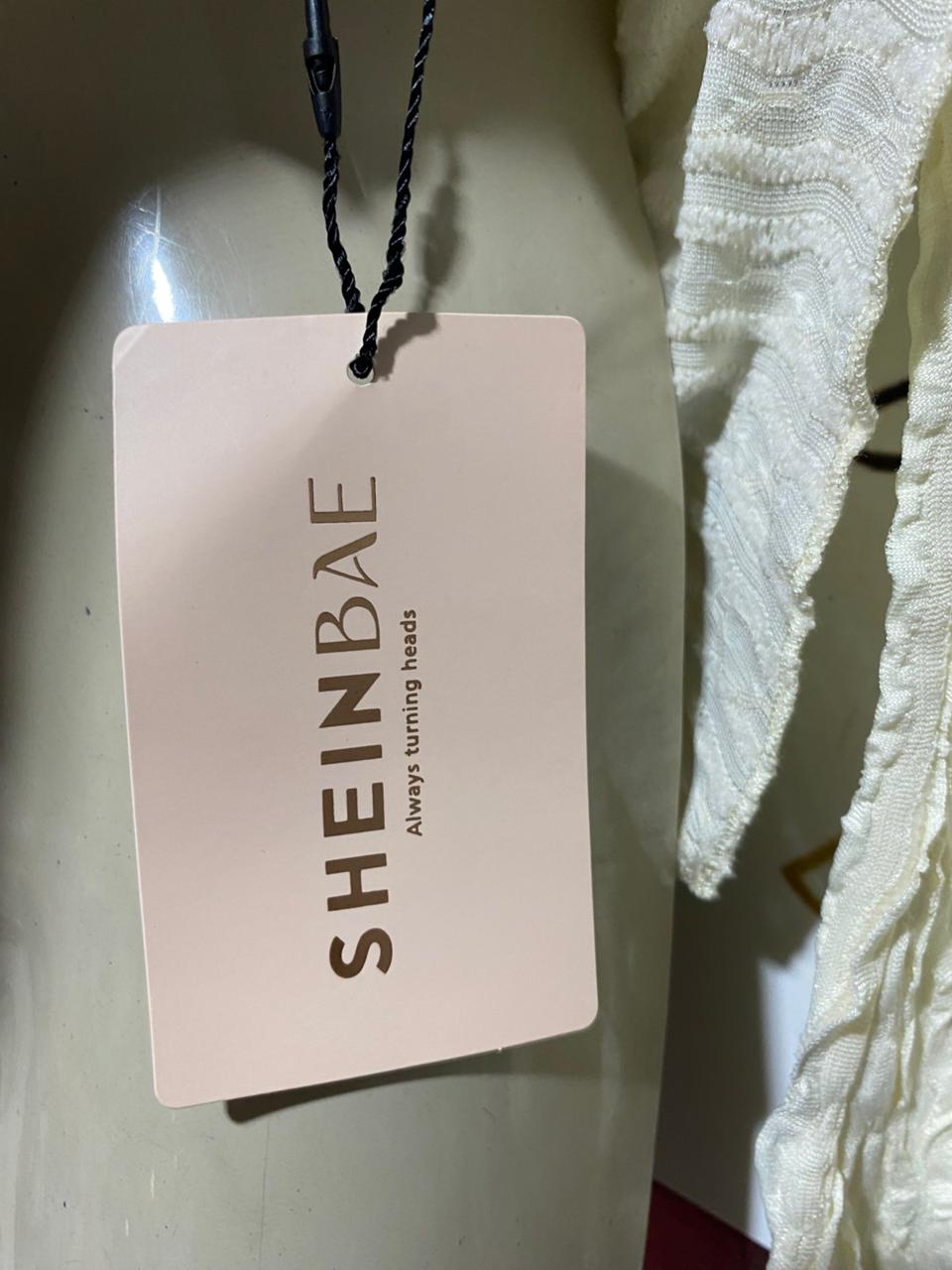 SHEIN BAE |L| BUST 17| B43| ASYMMETRICAL SEERSUCKER TOP CREAM CRINKLE TEXTURED OFF SHOULDER LONG SLEEVE BLOUSE