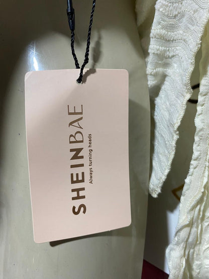 SHEIN BAE |L| BUST 17| B43| ASYMMETRICAL SEERSUCKER TOP CREAM CRINKLE TEXTURED OFF SHOULDER LONG SLEEVE BLOUSE