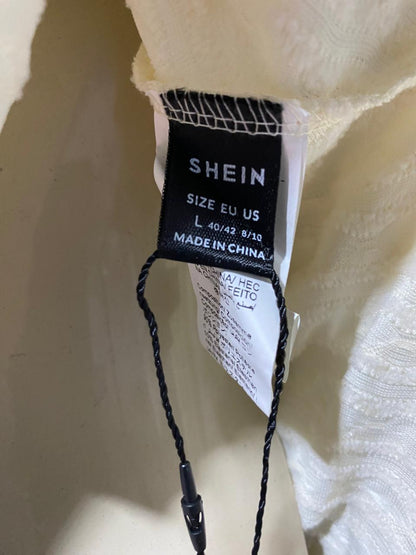 SHEIN BAE |L| BUST 17| B43| ASYMMETRICAL SEERSUCKER TOP CREAM CRINKLE TEXTURED OFF SHOULDER LONG SLEEVE BLOUSE