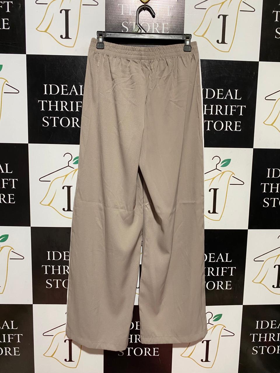 ANKO |S| WAIST 26| B43| TRACK PANTS TAUPE BEIGE WITH WHITE SIDE STRIPE ELASTIC WAIST WIDE LEG ATHLETIC CASUAL