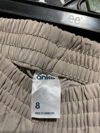 ANKO |S| WAIST 26| B43| TRACK PANTS TAUPE BEIGE WITH WHITE SIDE STRIPE ELASTIC WAIST WIDE LEG ATHLETIC CASUAL