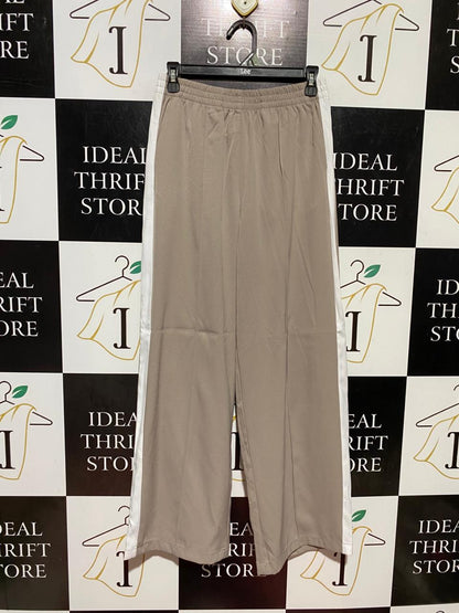 ANKO |S| WAIST 26| B43| TRACK PANTS TAUPE BEIGE WITH WHITE SIDE STRIPE ELASTIC WAIST WIDE LEG ATHLETIC CASUAL