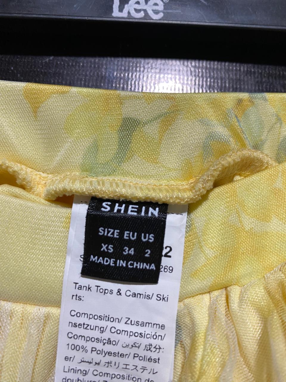 SHEIN | XS| WAIST 22| B43| TULLE MAXI SKIRT YELLOW FLORAL PRINT LAYERED MESH OVERLAY ELASTIC WAIST BOHO