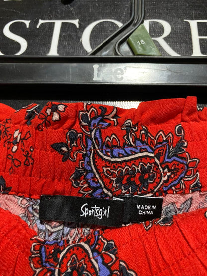 SPORTS GIRL |L| WAIST 30| B43| WIDE LEG BOHO PANTS RED PAISLEY PRINT DRAWSTRING CULOTTES PALAZZO TROUSERS