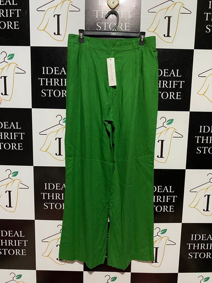 SUNNY GIRL |L| WAIST 32| B43| GREEN WIDE LEG TROUSERS CASUAL LINEN STYLE COMFORT PANTS