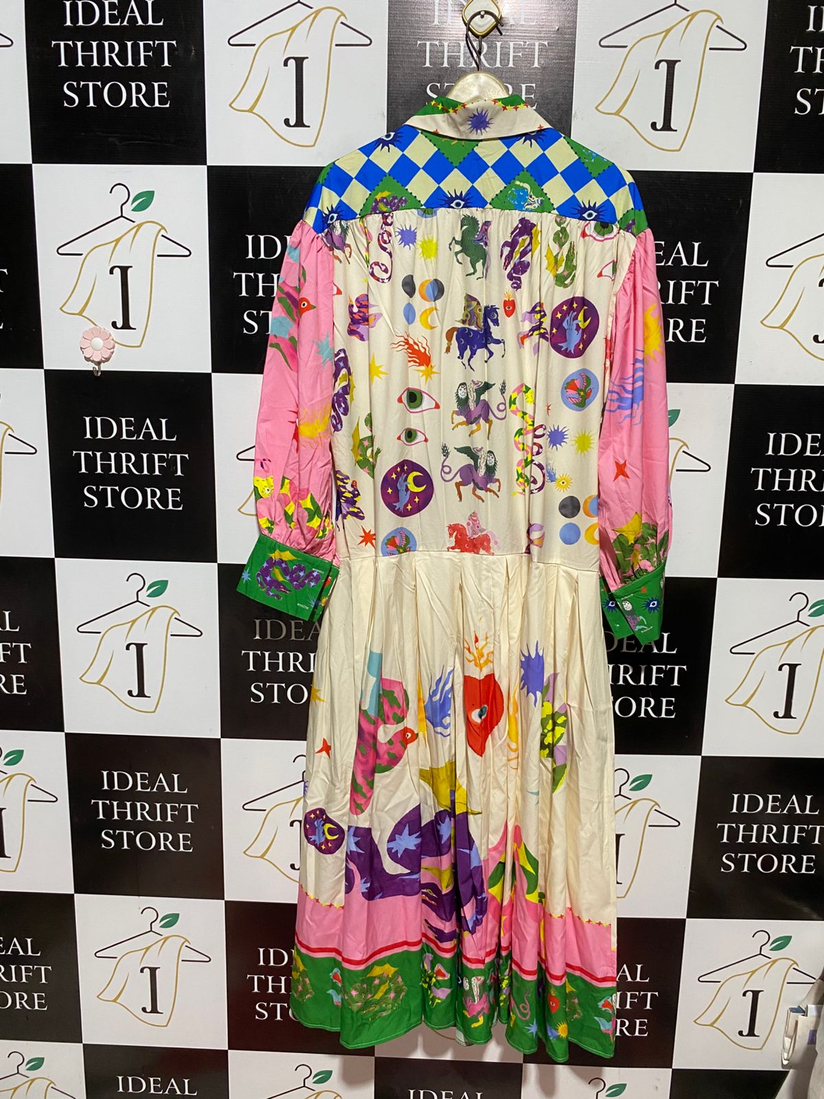 |XL| BUST 23| B43| MAXI SHIRT DRESS ECCENTRIC NOVELTY PRINT CELESTIAL MYSTICAL BOHO LONG SLEEVE