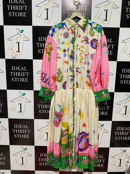 |XL| BUST 23| B43| MAXI SHIRT DRESS ECCENTRIC NOVELTY PRINT CELESTIAL MYSTICAL BOHO LONG SLEEVE