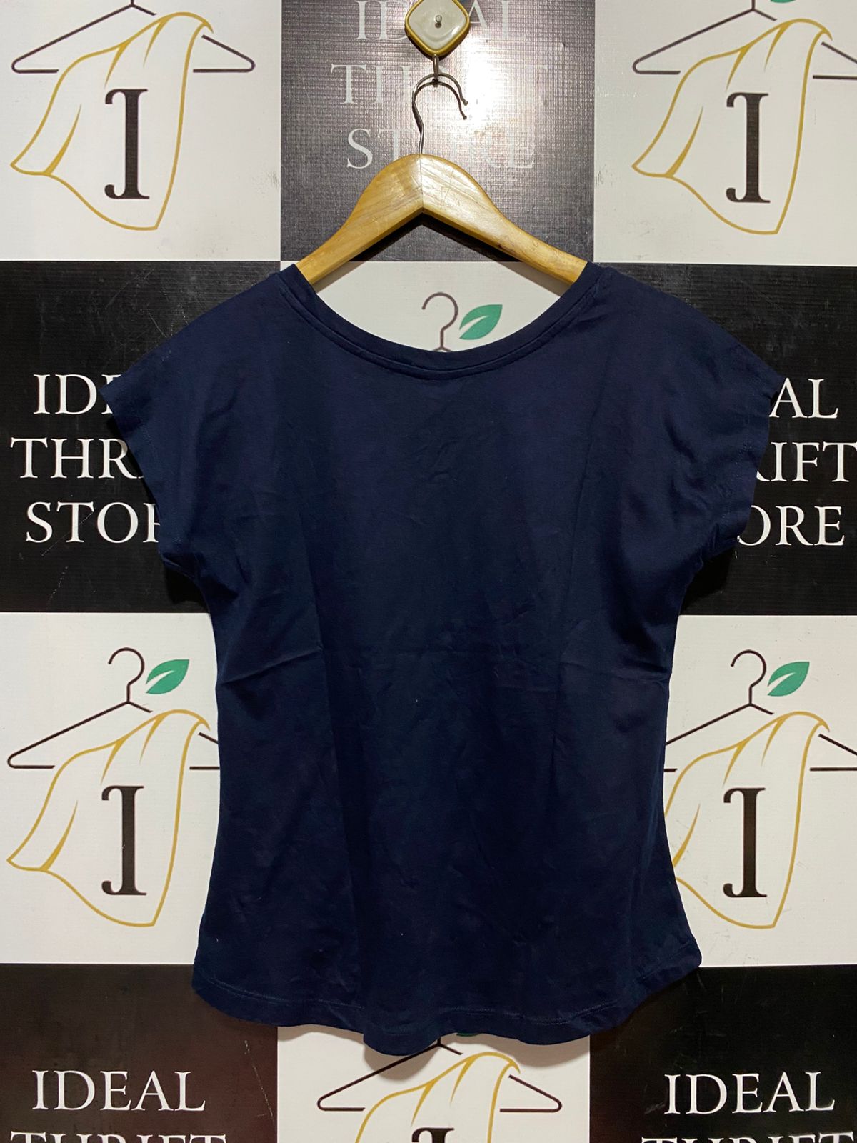 ANKO |S| BUST 18| B43| NAVY BLUE T-SHIRT "NAMASTE" GRAPHIC SCOOP NECK SHORT SLEEVE TEE