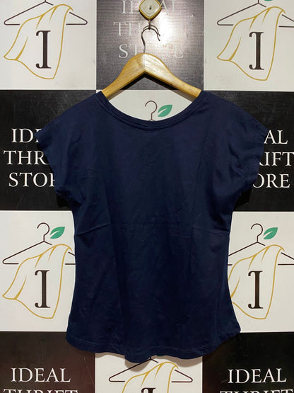 ANKO |S| BUST 18| B43| NAVY BLUE T-SHIRT "NAMASTE" GRAPHIC SCOOP NECK SHORT SLEEVE TEE
