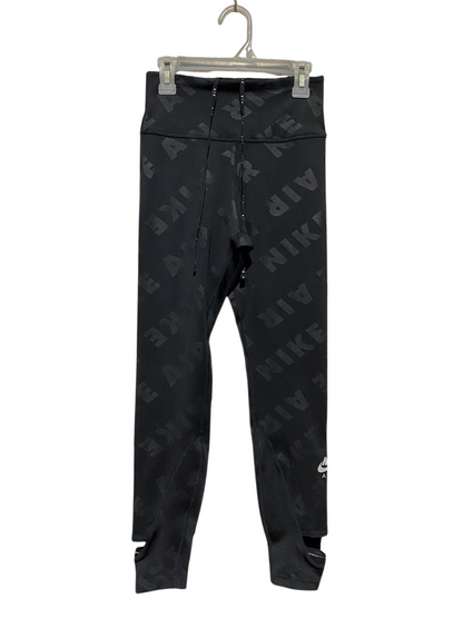 NIKE |XS| WAIST 22| B44| HIGH-WAISTED BLACK TONAL LOGO RUNNING LEGGINGS WITH CUT-OUT ANKLE DETAILS