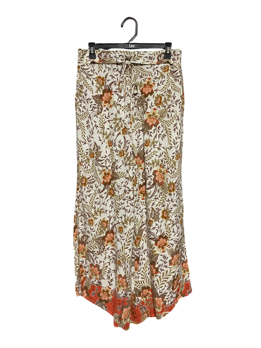 IRIS MAXI |L| WAIST 29| B44| VINTAGE BOHO FLORAL PRINT PALAZZO PANTS WITH DRAWSTRING WAIST AND BORDER HEM