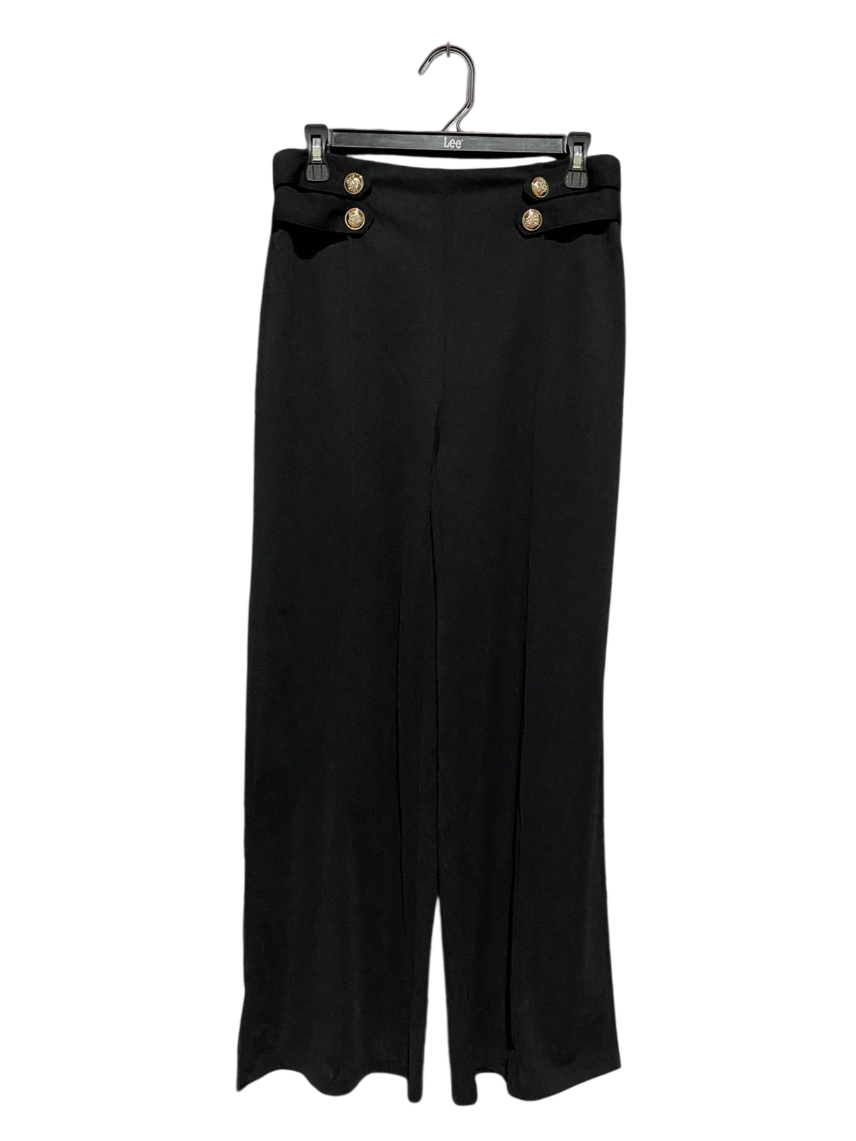 |M| WAIST 28| B44| CHIC BLACK HIGH-WAISTED SAILOR PANTS WITH GOLD ACCENT BUTTONS