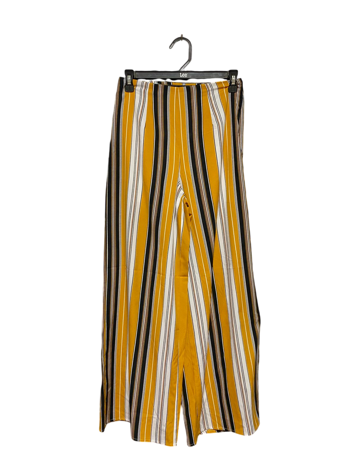 JAPNA |S| WAIST 25| B44| VINTAGE VERTICAL STRIPED WIDE-LEG PANTS IN MUSTARD YELLOW, BLACK, AND WHITE