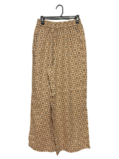 SEED |S| WAIST 26| B44| VINTAGE GEOMETRIC FLORAL PRINT WIDE-LEG PANTS WITH ELASTIC WAISTBAND