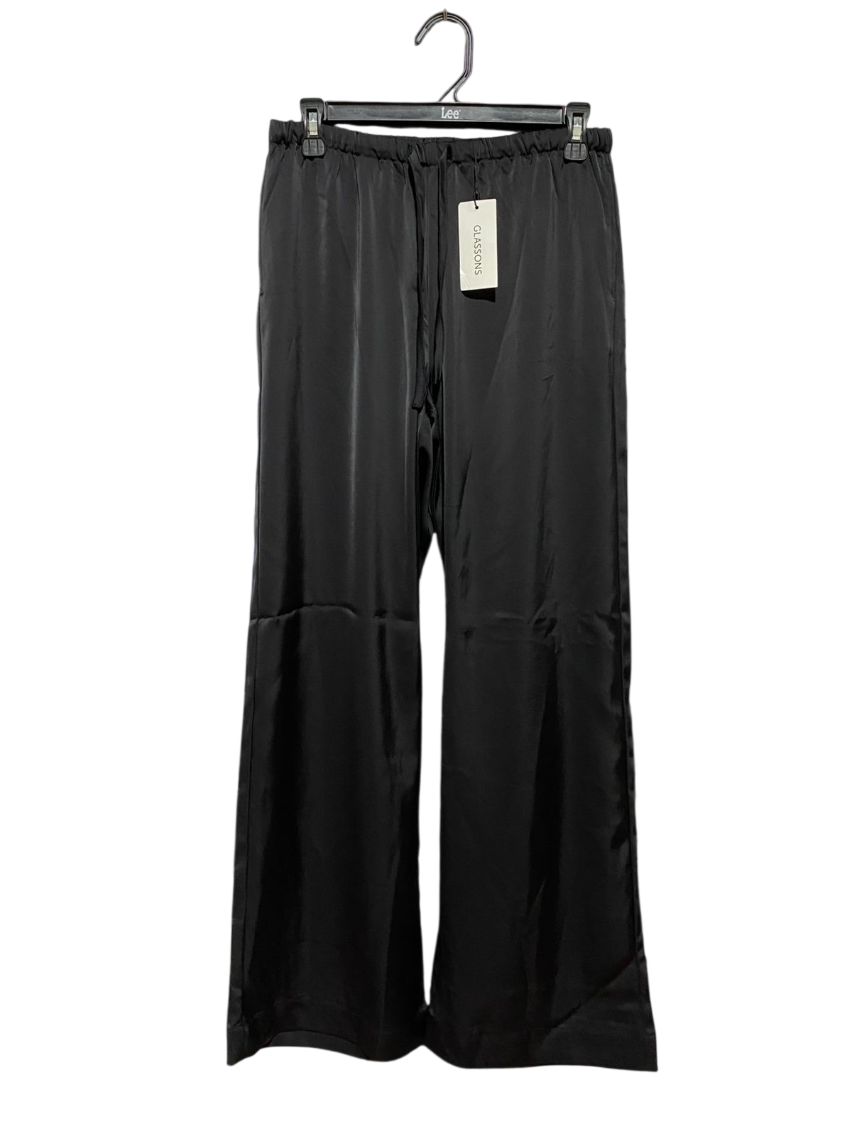 GLASSON |M| WAIST 28| B44| BLACK SATIN WIDE LEG DRAWSTRING PANTS WITH TAGS