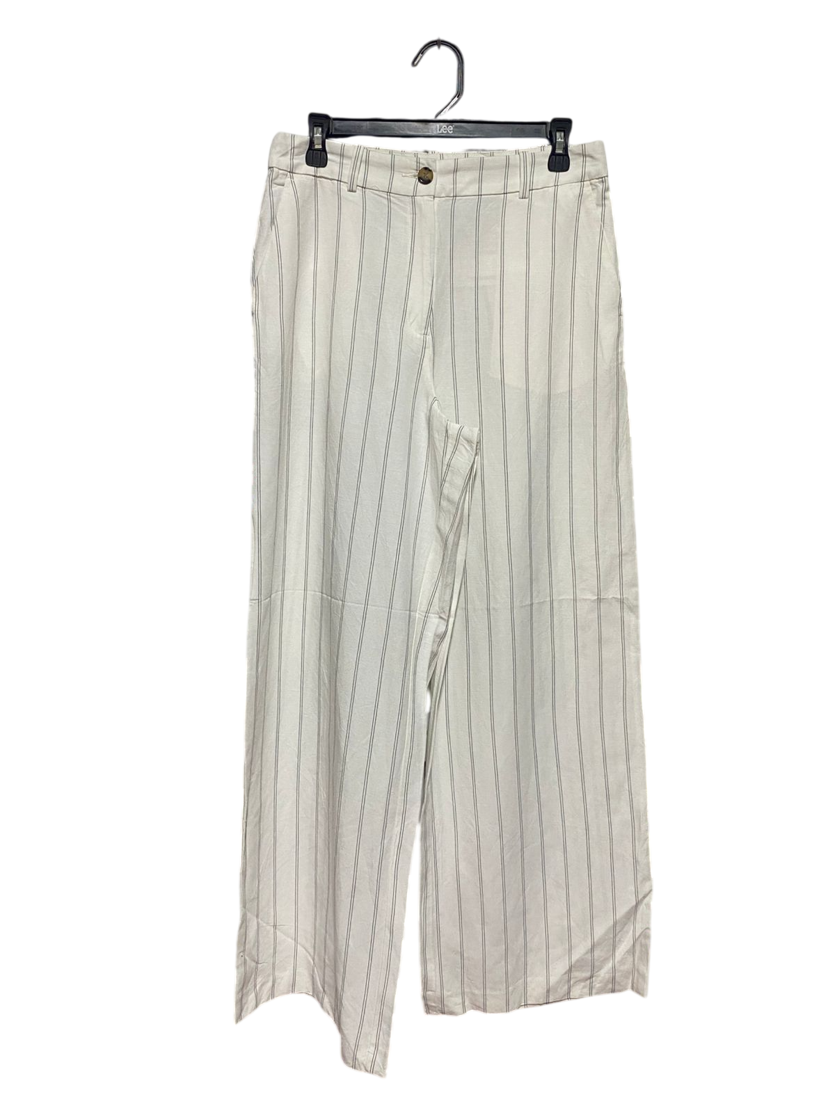 H&M |L| WAIST 31| B44| WHITE VERTICAL STRIPE WIDE LEG PANTS