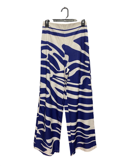 |S| WAIST 25| B44| COBALT BLUE & WHITE ABSTRACT PRINT PANTS - HIGH WAISTED WIDE LEG BOHO PALAZZO TROUSERS