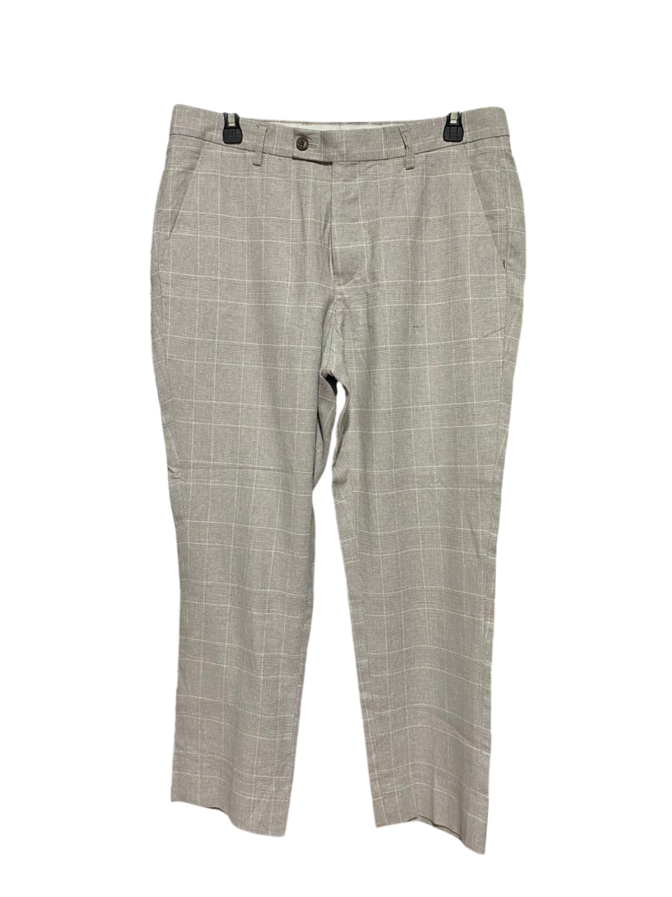 CONNOR |L| WAIST 33| B44| LIGHT GREY GLEN PLAID DRESS PANTS - SLIM FIT TAPERED SMART CASUAL TROUSERS