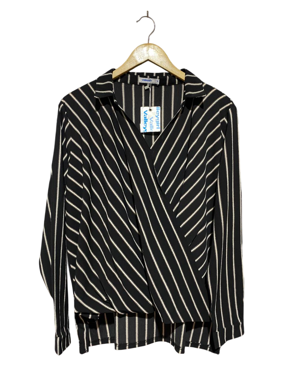 VALLEY GIRL |XL| BUST 23| B44| BLACK & WHITE STRIPED BLOUSE - NWT LONG SLEEVE SURPLICE WRAP TOP
