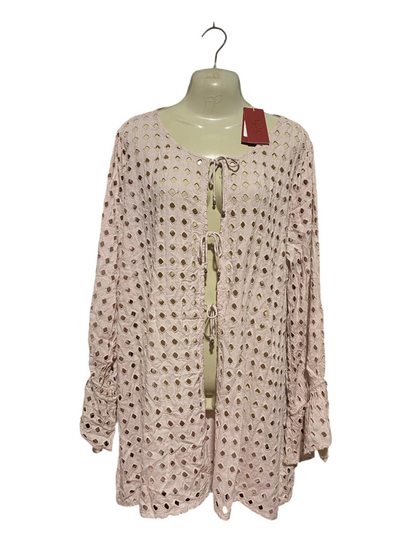 HIGERLILY |M| BUST 23| B44| BLUSH PINK EYELET BEACH COVER UP - NWT LACE FRONT TIE LONG SLEEVE CARDIGAN TUNIC