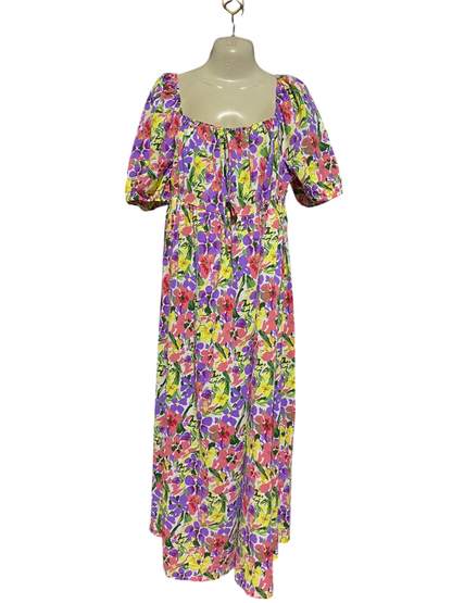 SHEIN |XL| BUST 17| B44| VIBRANT MULTICOLOR FLORAL MAXI DRESS - PUFF SLEEVE SQUARE NECK EMPIRE WAIST SUNDRESS