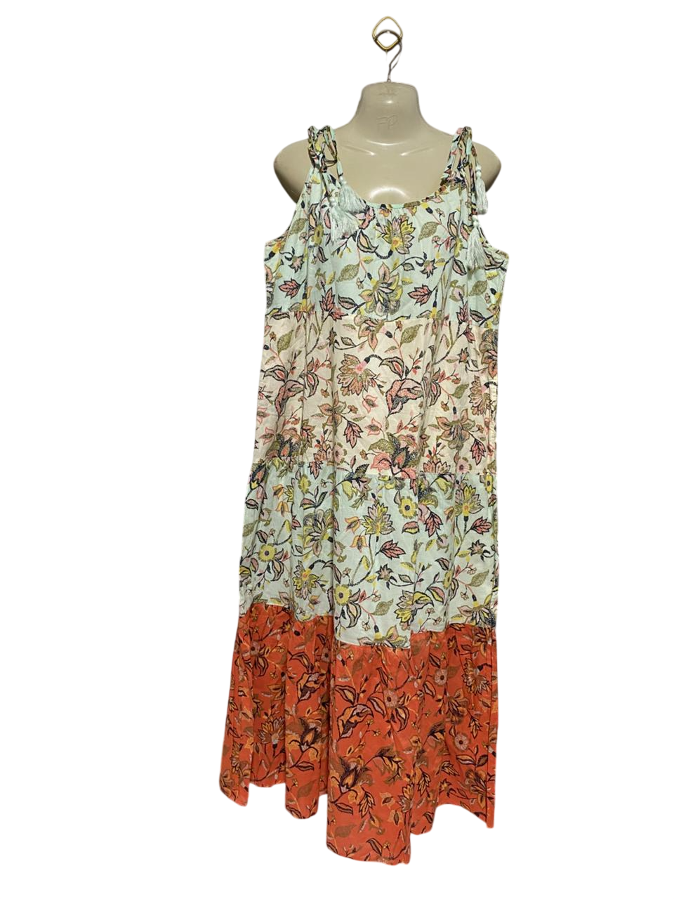 SUSSAN |XL| BUST 22| B45| BOHO FLORAL TIERED MAXI DRESS - TIE STRAP SUMMER SUNDRESS WITH TASSELS