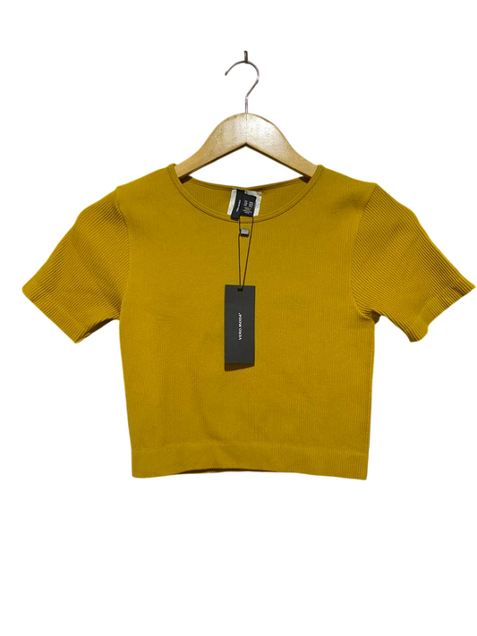 VERO MODA |XS| BUST 13| B45| MUSTARD YELLOW RIBBED SHORT SLEEVE CROP TOP