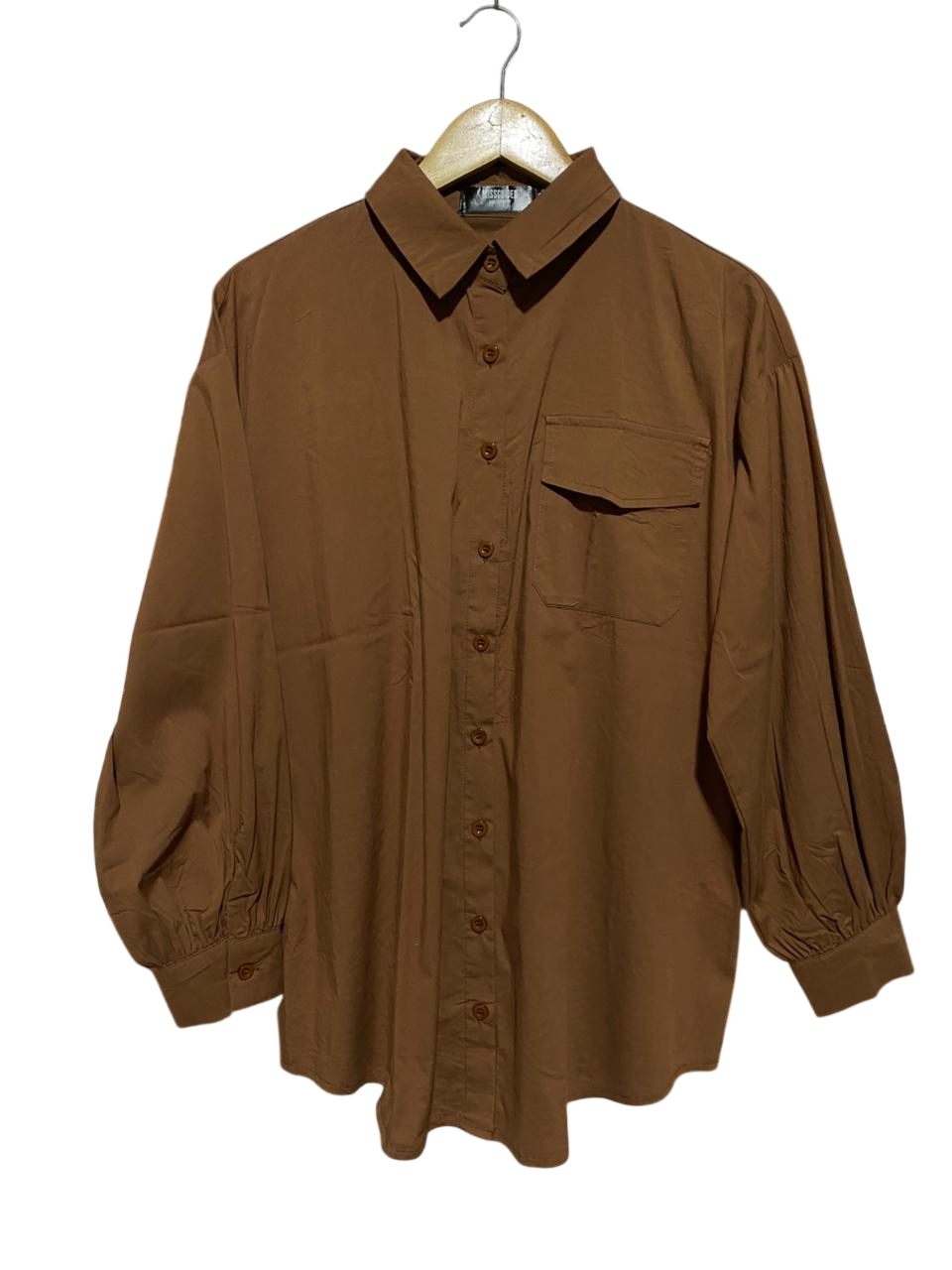 MISS GUIDED |L| BUST 21| B45| BROWN OVERSIZED LONG SLEEVE BUTTON-DOWN SHIRT