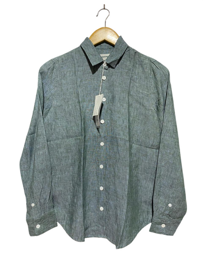 TRENERY |M| BUST 17|B45| SAGE GREEN LINEN LONG SLEEVE BUTTON-DOWN SHIRT