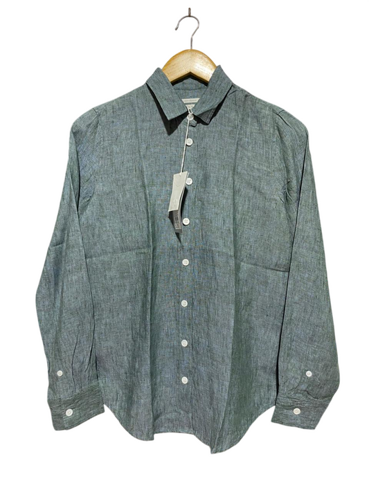 TRENERY |M| BUST 17|B45| SAGE GREEN LINEN LONG SLEEVE BUTTON-DOWN SHIRT