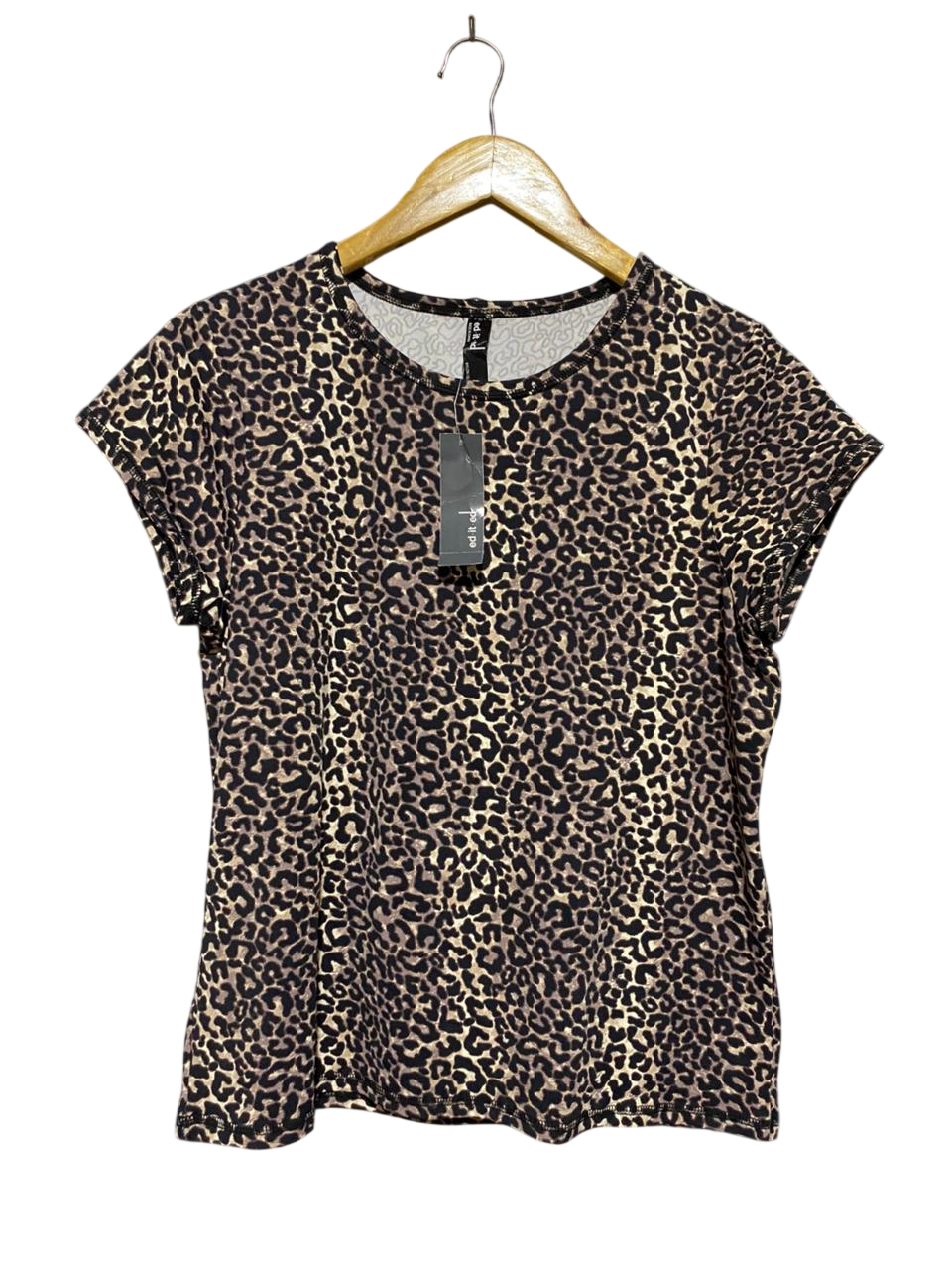 ED IT ED |L| BUST 19| B45| BROWN LEOPARD PRINT SHORT SLEEVE CASUAL T-SHIRT