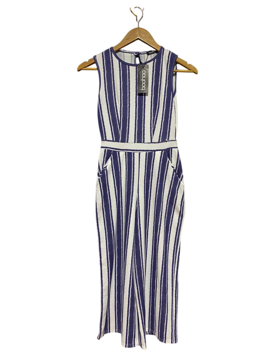 BOOHOO |S| BUST 14| B45| BLUE AND WHITE STRIPED SLEEVELESS WIDE LEG JUMPSUIT