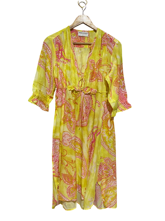 ONE SEASON |L| BUST 19| B45| YELLOW PAISLEY PRINT COTTON RESORT KAFTAN DRESS
