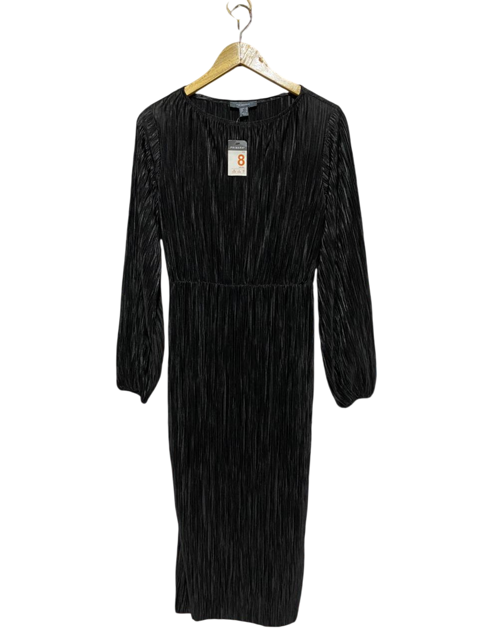 PRIMARK |M| BUST 18| B45| BLACK PLISSÉ LONG SLEEVE MIDI DRESS
