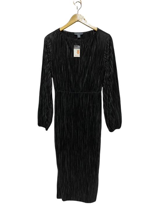 PRIMARK |M| BUST 18| B45| BLACK PLISSÉ LONG SLEEVE MIDI DRESS