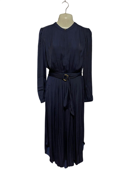 WITCHERY |S| BUST 17| B45| NAVY BLUE LONG SLEEVE PLEATED BELTED MIDI DRESS