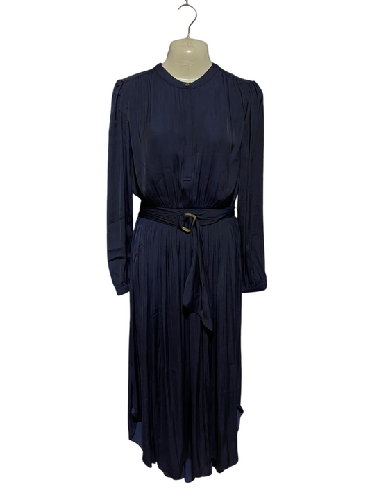 WITCHERY |S| BUST 17| B45| NAVY BLUE LONG SLEEVE PLEATED BELTED MIDI DRESS