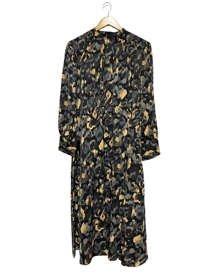 LOVE SUNSHINE |L| BUST 22| B45| BLACK MULTICOLOR ABSTRACT FLORAL LONG SLEEVE MIDI DRESS