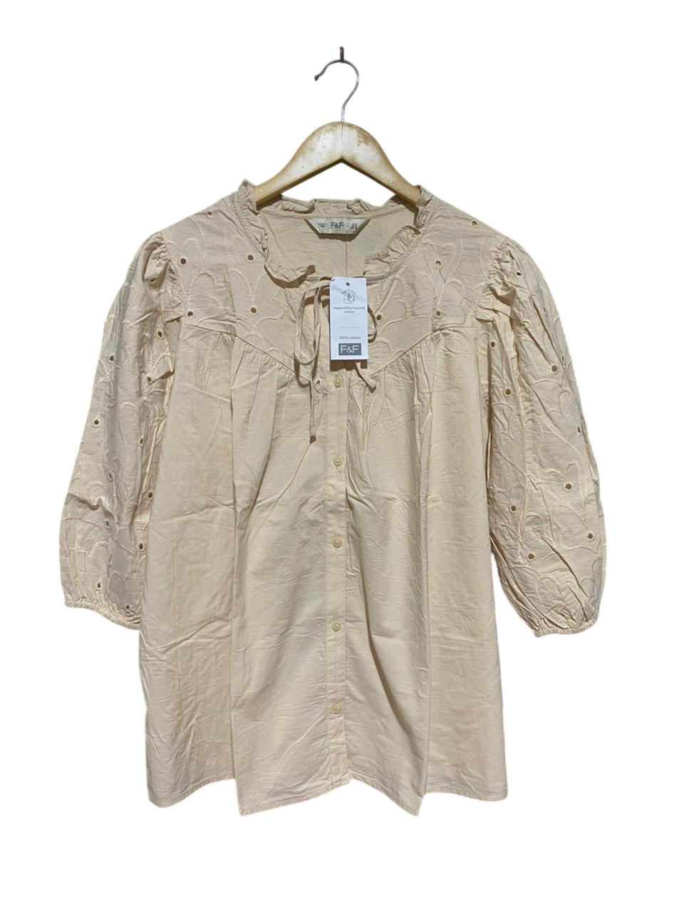 F&F |L| BUST 21| B45| CREAM COTTON EYELET EMBROIDERY BLOUSE