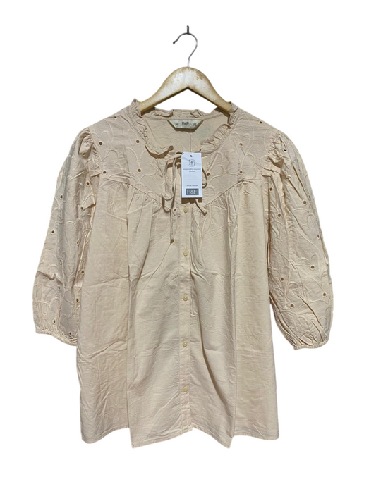 F&F |L| BUST 21| B45| CREAM COTTON EYELET EMBROIDERY BLOUSE