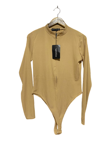 PRETTYLITTLE THING |M| BUST 18| B45| TAN RIBBED LONG SLEEVE MOCK NECK BODYSUIT