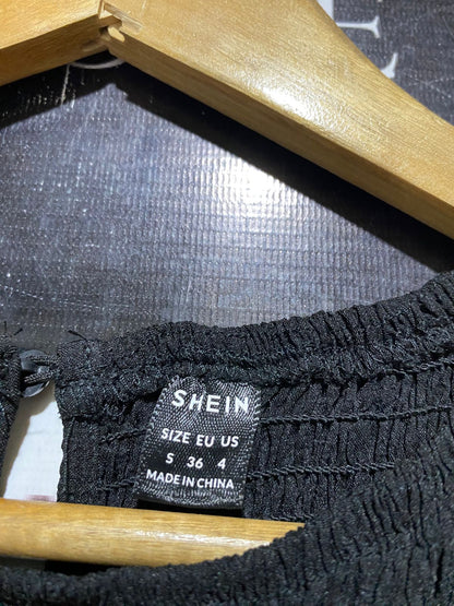 SHEIN |S| BUST 15| B45| BLACK SMOCKED SHORT PUFF SLEEVE TIERED MAXI DRESS