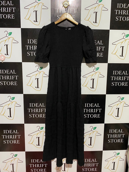 SHEIN |S| BUST 15| B45| BLACK SMOCKED SHORT PUFF SLEEVE TIERED MAXI DRESS