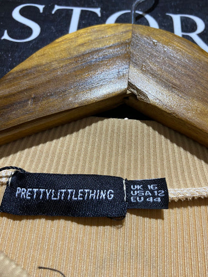 PRETTYLITTLE THING |M| BUST 18| B45| TAN RIBBED LONG SLEEVE MOCK NECK BODYSUIT