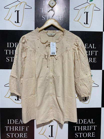 F&F |L| BUST 21| B45| CREAM COTTON EYELET EMBROIDERY BLOUSE