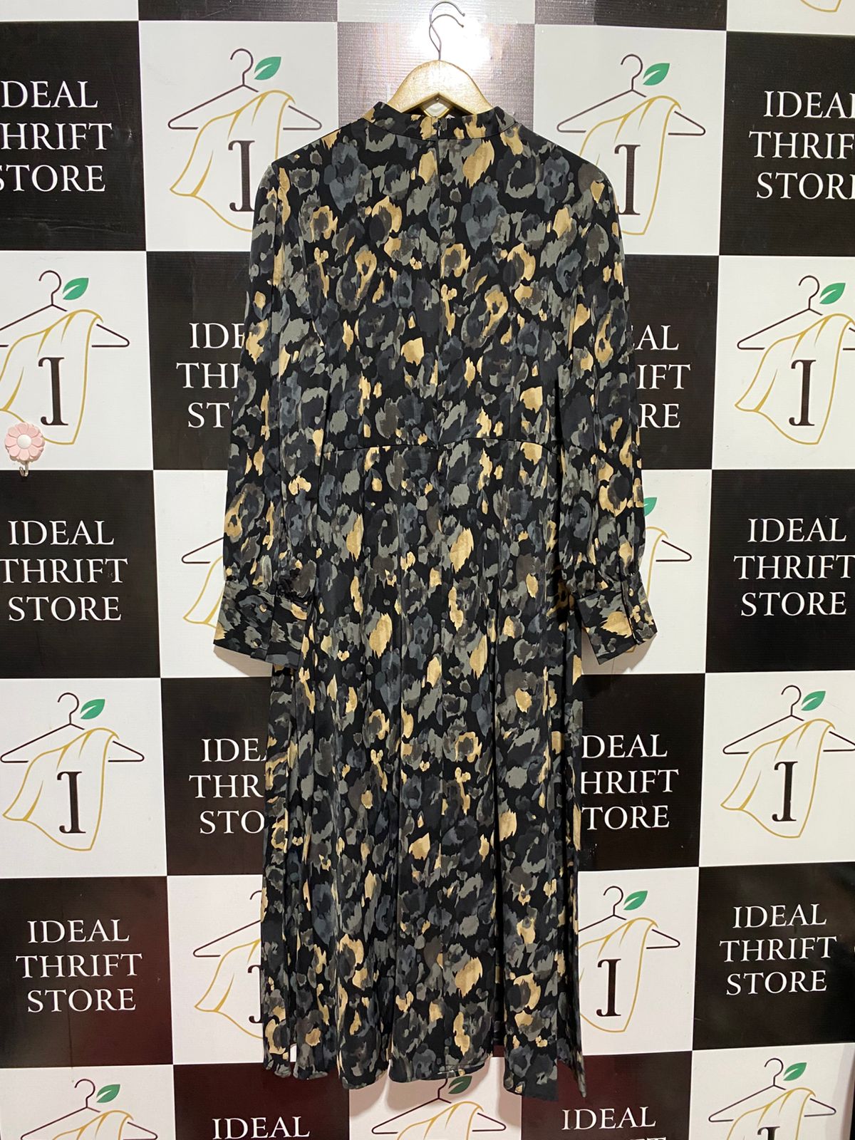 LOVE SUNSHINE |L| BUST 22| B45| BLACK MULTICOLOR ABSTRACT FLORAL LONG SLEEVE MIDI DRESS