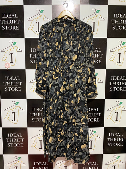 LOVE SUNSHINE |L| BUST 22| B45| BLACK MULTICOLOR ABSTRACT FLORAL LONG SLEEVE MIDI DRESS