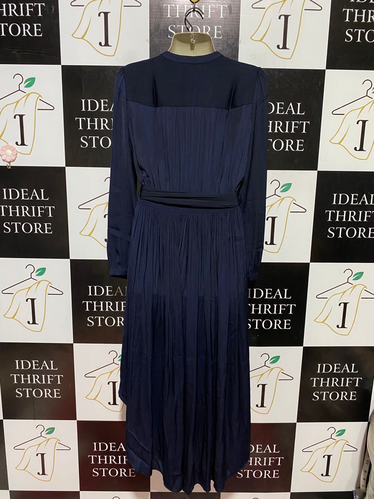 WITCHERY |S| BUST 17| B45| NAVY BLUE LONG SLEEVE PLEATED BELTED MIDI DRESS